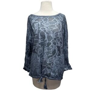Anthropologie Saturday Sunday Rinona Top Medium Blue‎ Lace Laser Cut Loungewear